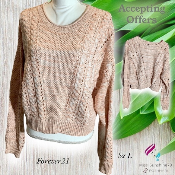 Forever21 - Sz L - cropped knit hole sweater pastel pink / some lighter pink - Picture 1 of 6